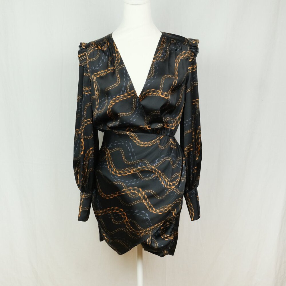 L'Academie Joyce Mini Dress Chain Print Black Size XS  Fashionable Party Look - Picture 4 of 12